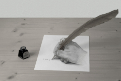 Die Schreibfeder, 2013, surreale Fotomontage mit Zeichnung, 30 cm x 40 cm, Wolfram Keller  