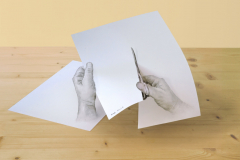 Der Scherenschnitt, 2014, surreale Fotomontage mit Zeichnung, 30 cm x 40 cm, Wolfram Keller  